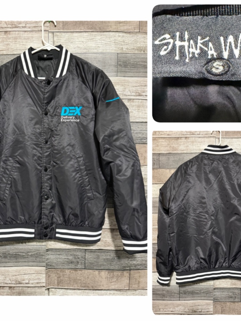 Shaka Wear Varsity Bomber Jacket Men’s S Black Dex Delivery Amazon Snap Button
